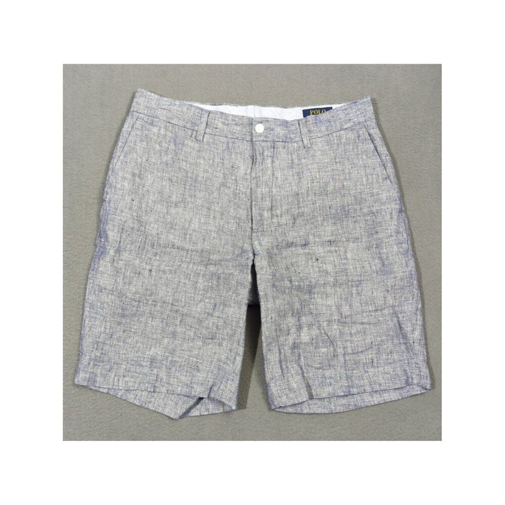 Polo Ralph Lauren Shorts Men's 32 Blue 100% Linen Flat Front Preppy Casual